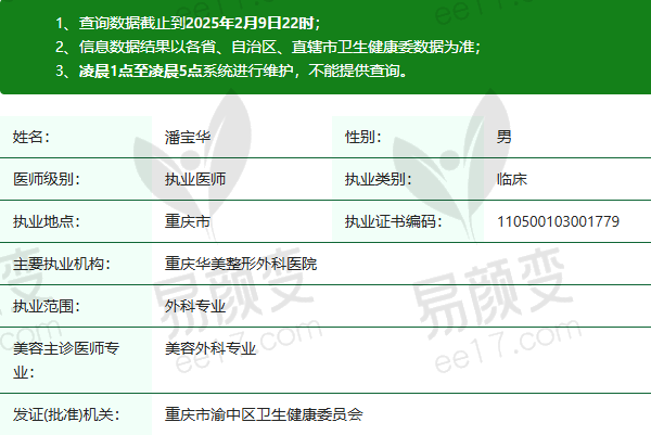 重庆华美整形外科医院潘宝华医生资质正规