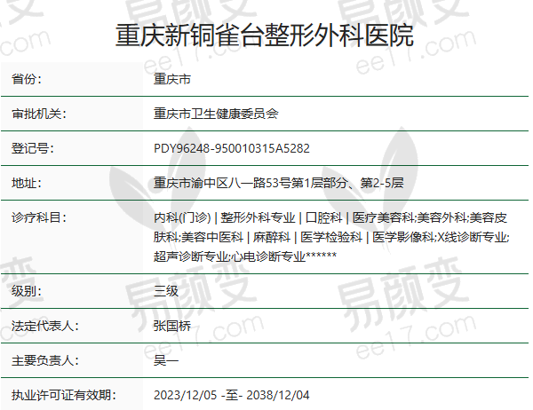 重庆新铜雀台整形外科医院正规吗？